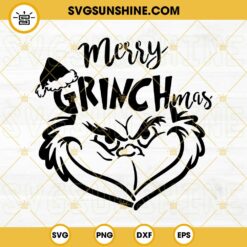 Merry Grinchmas SVG, Grinch Face Santa Hat SVG, Grinch Merry Christmas SVG