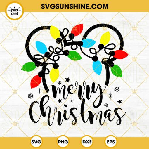 Mickey Merry Christmas SVG, Mickey Christmas Lights SVG PNG DXF EPS Vector Clipart