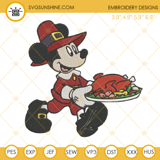 Mickey Mouse Thanksgiving Pilgrim Embroidery Design File