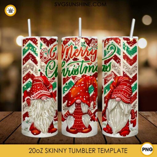 Gnomes Merry Christmas 20oz Tumbler Template PNG, Gnomes Christmas Tumbler PNG File Digital Download