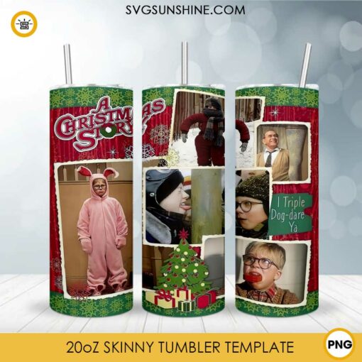 A Christmas Story 20oz Skinny Tumbler PNG, A Christmas Story Movies Tumbler Template PNG File Digital Download