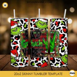 Bad Grinch Vibes Leopard Christmas 20oz Skinny Tumbler PNG, Grinch Christmas Tumbler Template PNG File Digital Download