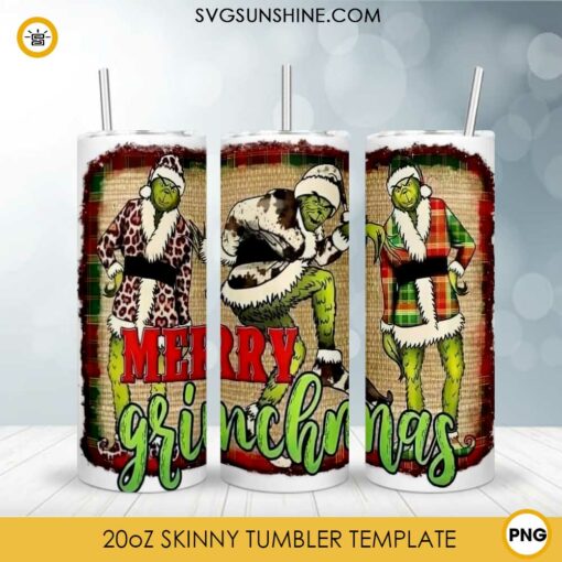 Merry Grinchmas 20oz Skinny Tumbler Template PNG, Grinch Leopard Tumbler Template PNG File Digital Download