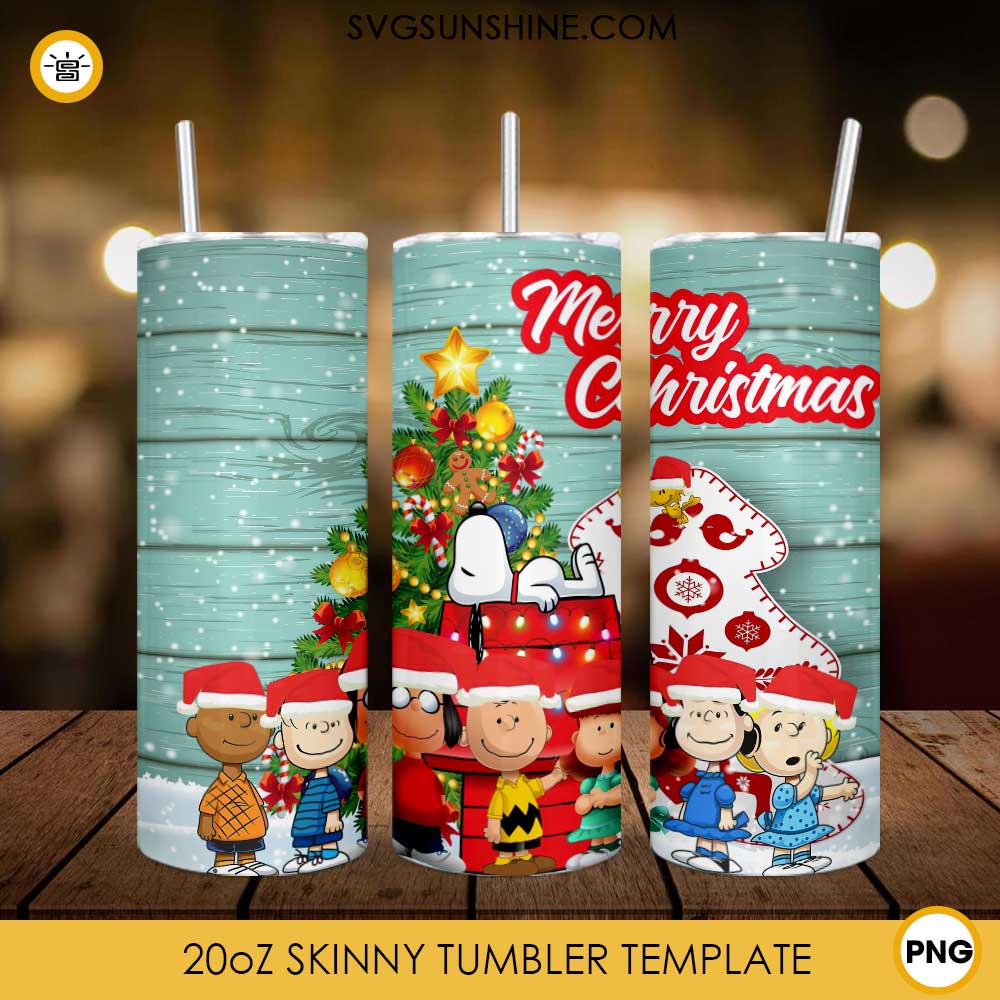Peanuts Merry Christmas 20oz Tumbler PNG, Snoopy Christmas Tumbler PNG File