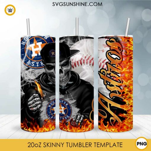 Houston Astros Skull 20oz Skinny Tumbler PNG, Houston Astros Tumbler PNG File Digital Download