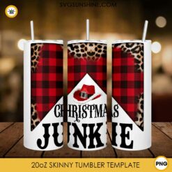 Christmas Junkie Buffalo Plaid And Leopard Tumbler PNG File Digital Download