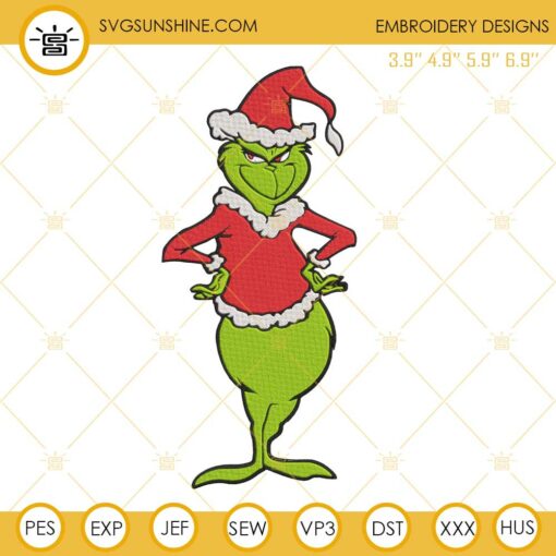 Grinch Embroidery Design, Grinch Christmas Embroidery Design File