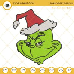 Grinch Face Embroidery Design, Grinch Santa Hat Christmas Embroidery Files
