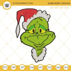 Grinch Face Santa Hat Embroidery Design File