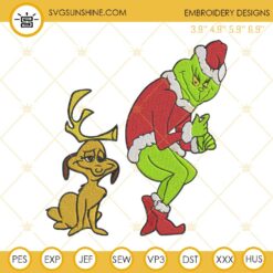 Grinch And His Dog Embroidery Design, Grinch Max Dog Christmas Embroidery Design File