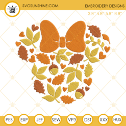 Fall Leaves Minnie Head Embroidery Design File