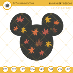 Fall Mickey Thanksgiving Embroidery Design, Fall Leaves Embroidery Design File