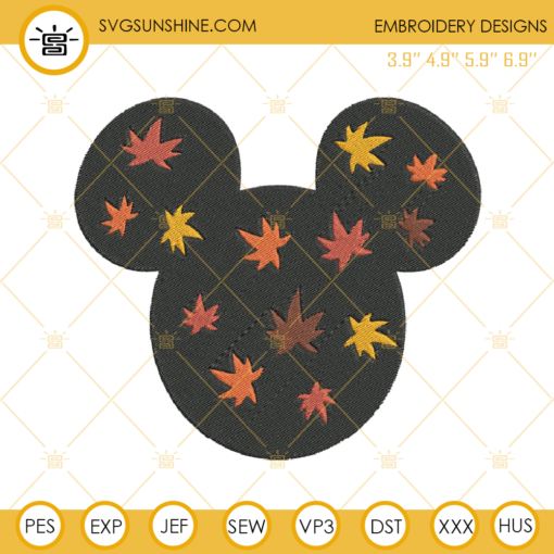 Fall Mickey Thanksgiving Embroidery Design, Fall Leaves Embroidery Design File