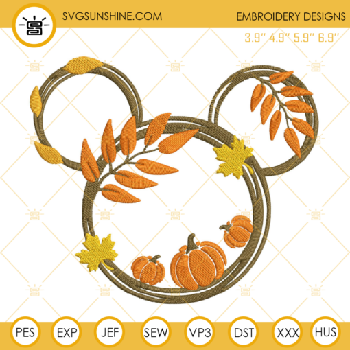 Mouse Head Pumpkin Fall Embroidery Designs