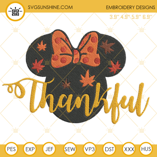 Thankful Minnie Embroidery Design File, Thankful Embroidery Files