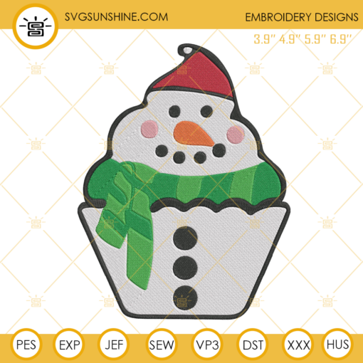 Cupcake Snowman Christmas Embroidery Design File