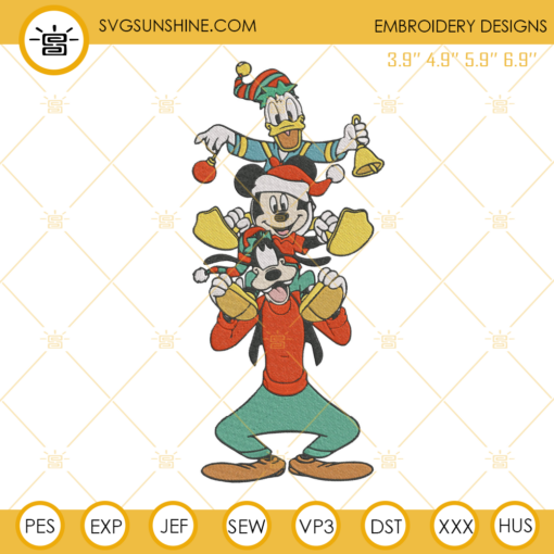 Disney Christmas Mickey Donald Goofy Embroidery Design File