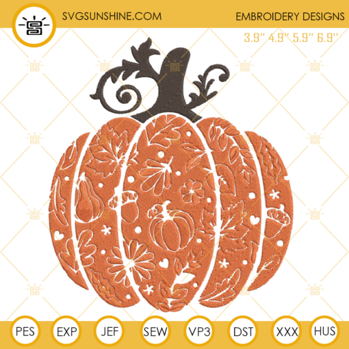 Pumpkin Embroidery Design, Swirly Pumpkin Embroidery Design File