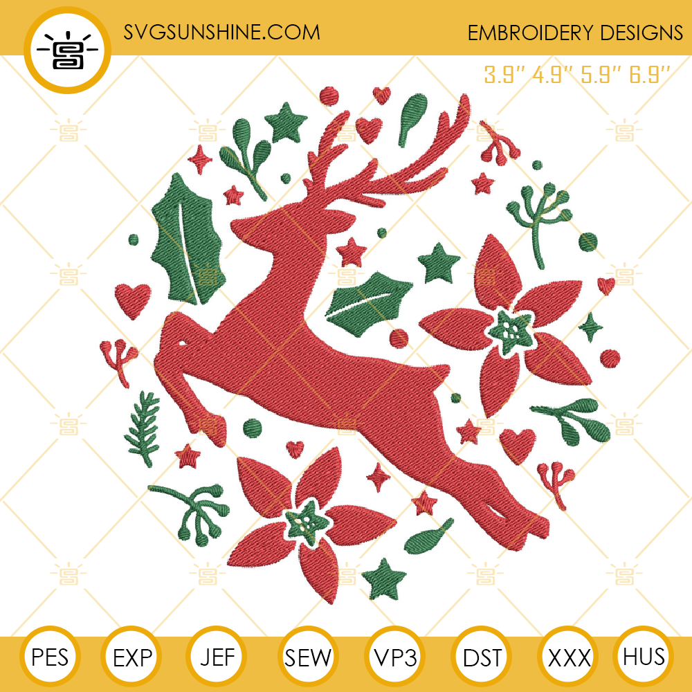 Reindeer Christmas Ornament Embroidery Design File