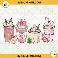 Pink Christmas Coffee Cup PNG, Pink Merry Christmas Iced Coffee Latte PNG File