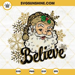 Santa Claus Believe SVG, Buffalo Plaid Leopard Santa Hat SVG, Santa Believe Christmas SVG
