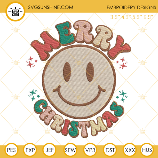 Smile Face Merry Christmas Embroidery Design File