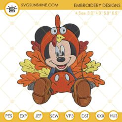 Thanksgiving Mickey Turkey Embroidery Design File