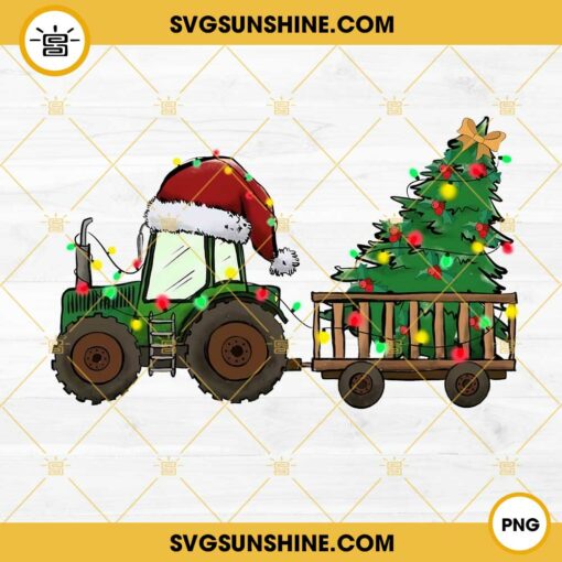 Tractor With A Christmas Tree PNG, Farmer Christmas PNG File Digital Download