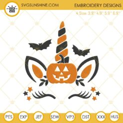 Unicorn Pumpkin Halloween Embroidery Design File