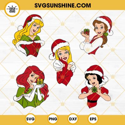 Disney Princess Christmas SVG Bundle, Christmas Princess SVG, Disney