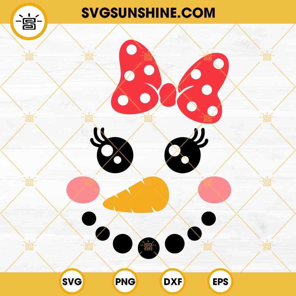 Girl Snowman Face SVG, Cute Snowman Girl With Bow SVG PNG DXF EPS Cricut Silhouette
