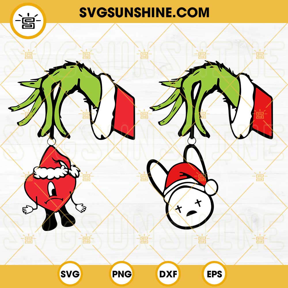 Grinch Hand Bad Bunny Christmas SVG, Bad Bunny Santa Hat Christmas SVG ...