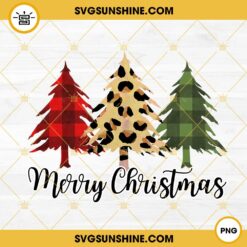 leopard And Buffalo Plaid Christmas Trees PNG, Merry Christmas PNG, Christmas Tree PNG
