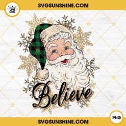Santa Believe PNG, Santa Claus Hat Green Buffalo Plaid PNG, Santa Believe Christmas PNG