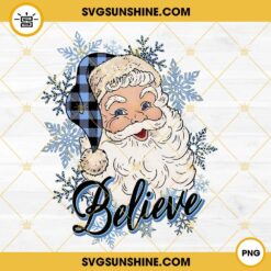 Santa Believe PNG, Santa Claus PNG, Santa Blue Buffalo Plaid PNG, Believe Christmas PNG