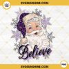 Santa Claus Believe PNG, Santa Christmas PNG, Santa Hat Leopard Purple Gliter PNG File Digital Download