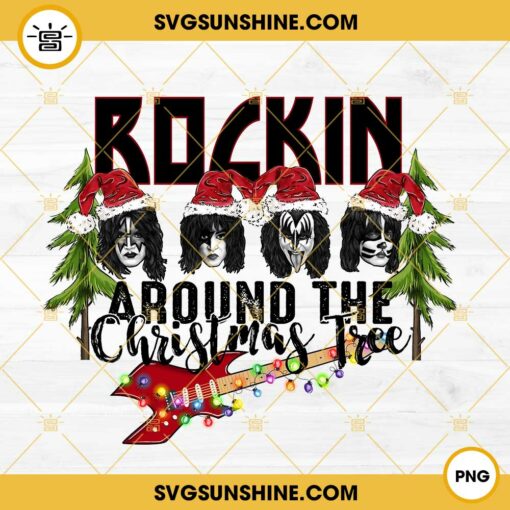 Kiss Band Rockin Around The Christmas Tree PNG, Kiss Rock Band Merry Christmas PNG