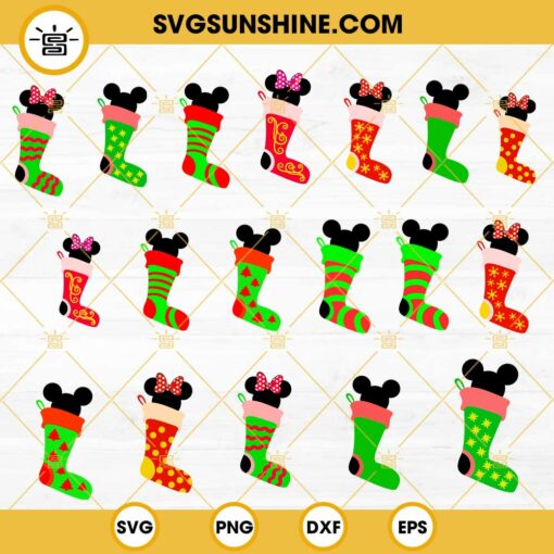 Mickey And Minnie Christmas Socks Bundle SVG, Disney Merry Christmas SVG PNG DXF EPS Cut Files