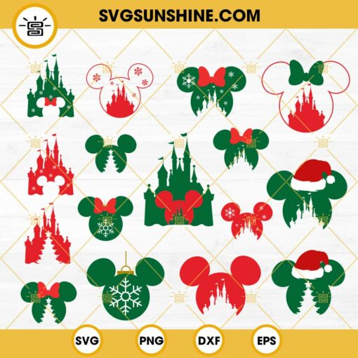 Mickey And Minnie Head Christmas Bundle SVG, Disney Merry Christmas SVG PNG DXF EPS Cut Files