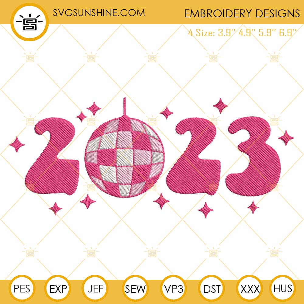 2023 New Year Disco Ball Embroidery Design Files, Disco 2023 Machine Embroidery Design
