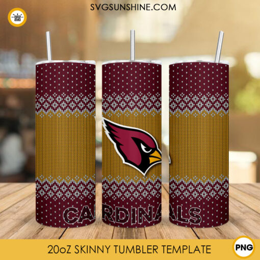 Arizona Cardinals Christmas 20oz Skinny Tumbler PNG, NFL Team Football Arizona Cardinals Ugly Sweater Tumbler PNG File Digital Download