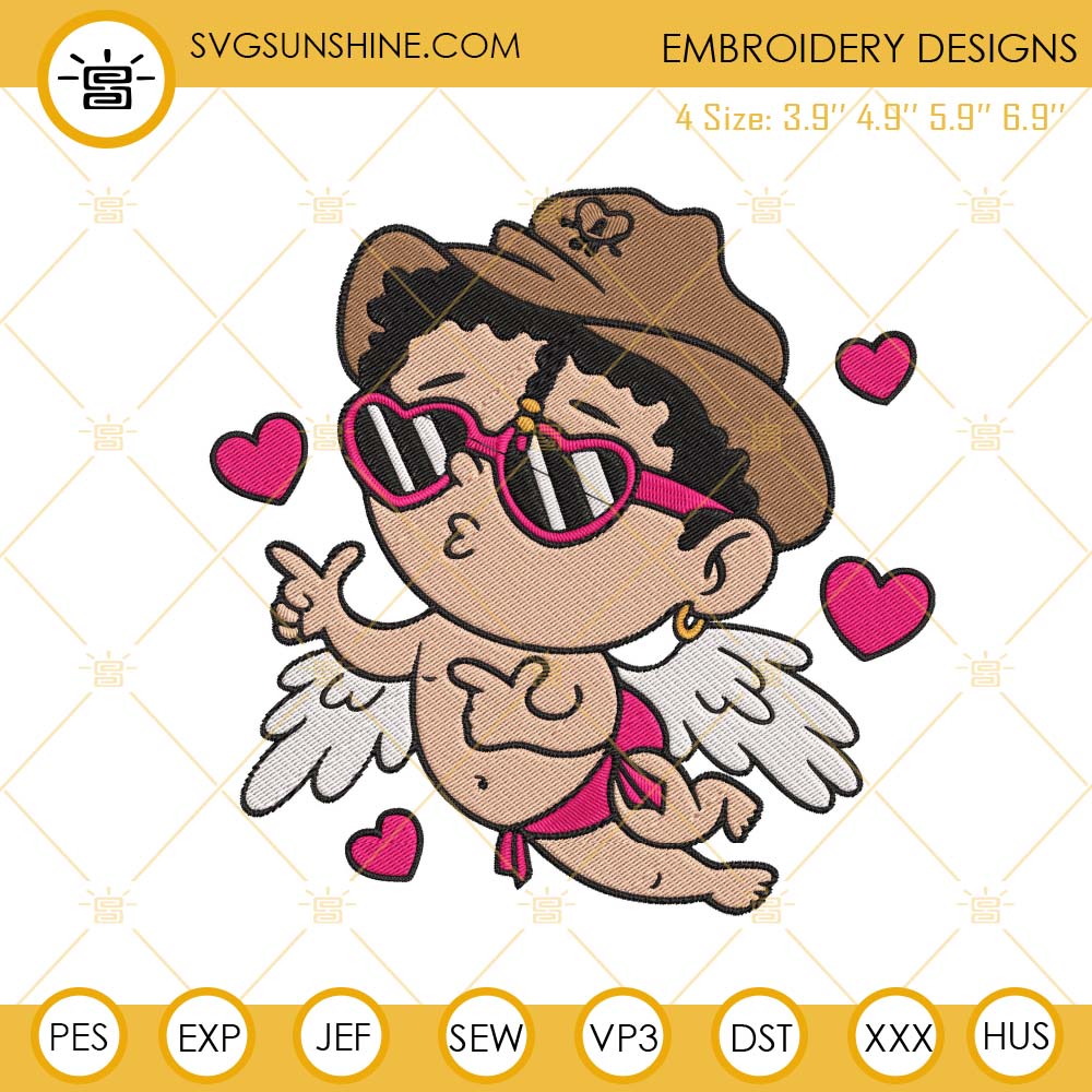 Baby Benito Cupid Embroidery File, Valentines Bad Bunny Embroidery Designs