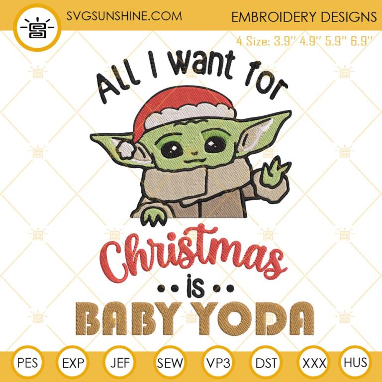 Baby Yoda Christmas Embroidery Designs, Baby Yoda Santa Hat Embroidery