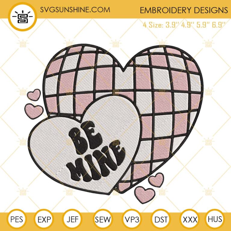 Be Mine Embroidery Files, Retro Valentines Embroidery Machine Instant