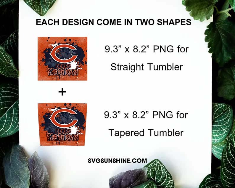 Bears Nation Tumbler Wrap PNG, Chicago Bears 20oz Skinny Tumbler PNG Sublimation File Digital Download