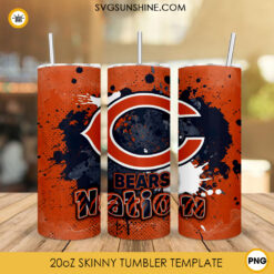 Bears Nation Tumbler Wrap PNG, Chicago Bears 20oz Skinny Tumbler PNG Sublimation File Digital Download
