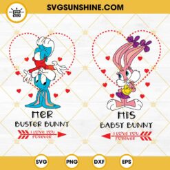 Buster Bunny And Babsy Bunny SVG, Tiny Toon Love Valentine SVG, 90s Cartoon Valentines Day Couples SVG Files