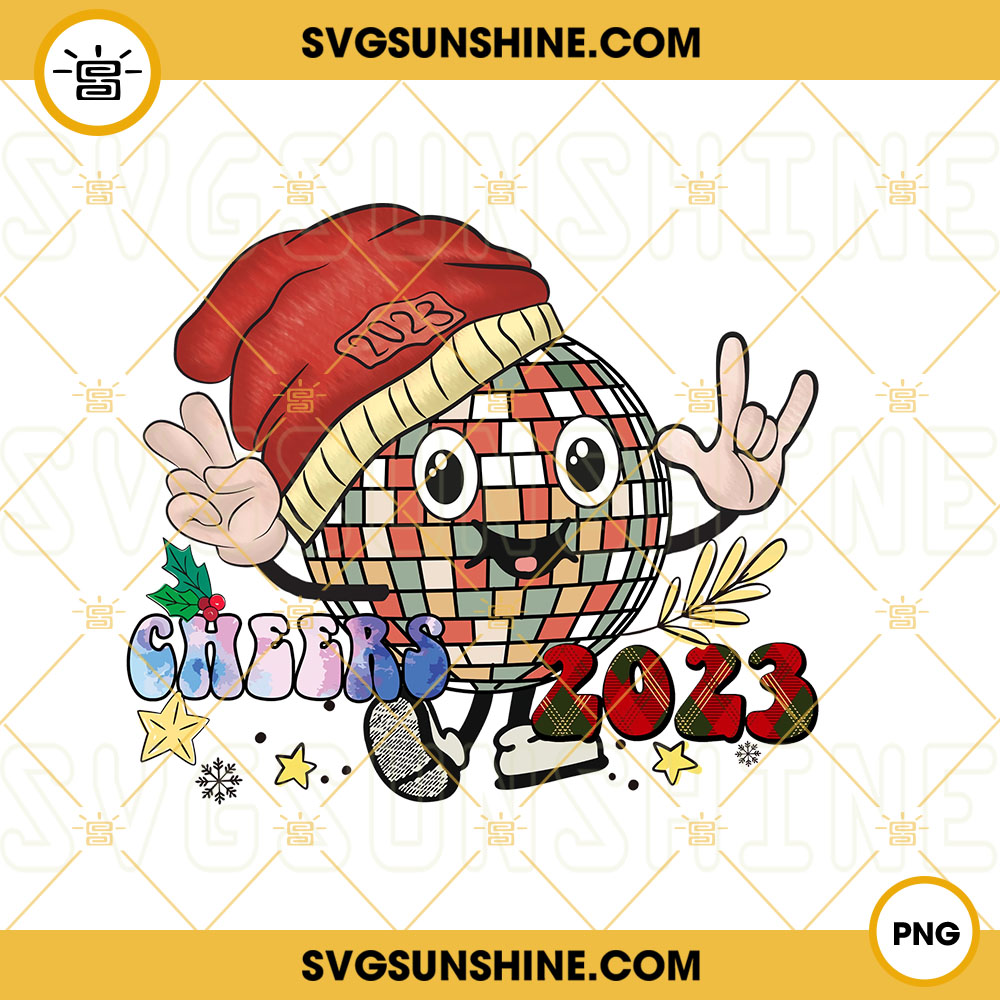 Retro Disco Ball Cheers 2023 PNG, New Years Disco Ball PNG, Happy New Year 2023 PNG Digital Download