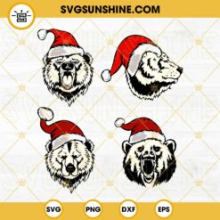 Christmas Bear SVG, Bear Santa Hat Christmas SVG, Grizzly Bear SVG, Wilderness SVG, Christmas SVG Bundle