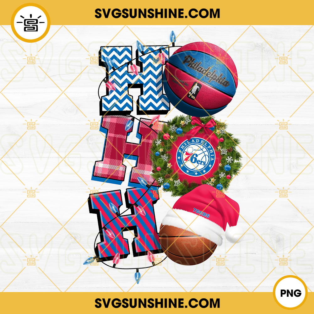 Christmas Ho Ho Ho Philadelphia 76ers PNG, NBA Basketball Team 76ers Christmas Ornament PNG Designs